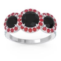 Black Onyx Ring In Palladium With Ruby And Aquamarine Abhra Round Three-stone Ring