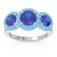 Lab Blue Sapphire Ring In Palladium With Swiss Blue Topaz And Citrine Abhra Round Three-stone Ring