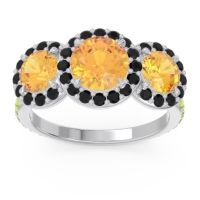Citrine Ring In 14k White Gold With Black Onyx And Peridot Abhra Round Three-stone Ring