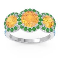 Citrine Ring In Palladium With Emerald And Swiss Blue Topaz Abhra Round Three-stone Ring