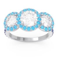 Diamond Ring In Palladium With Swiss Blue Topaz And Blue Sapphire Abhra Round Three-stone Ring