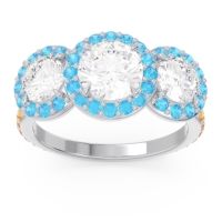 Diamond Ring In 14k White Gold With Swiss Blue Topaz And Citrine Abhra Round Three-stone Ring