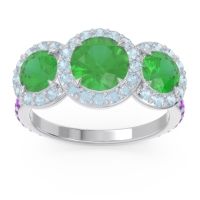 Lab Emerald Ring In 14k White Gold With Aquamarine And Amethyst Abhra Round Three-stone Ring