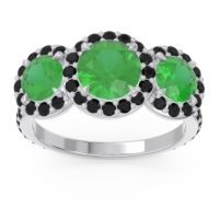 Lab Emerald Ring In Palladium With Black Onyx Abhra Round Three-stone Ring