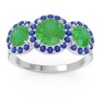 Lab Emerald Ring In Palladium With Blue Sapphire And Aquamarine Abhra Round Three-stone Ring