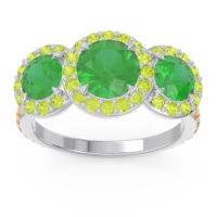 Lab Emerald Ring In Palladium With Peridot And Citrine Abhra Round Three-stone Ring