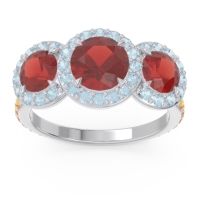 Garnet Ring In 18k White Gold With Aquamarine And Citrine Abhra Round Three-stone Ring