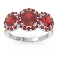 Garnet Ring In 18k White Gold With Citrine Abhra Round Three-stone Ring