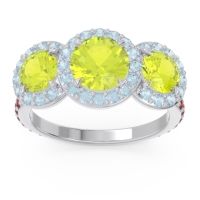 Peridot Ring In 14k White Gold With Aquamarine And Garnet Abhra Round Three-stone Ring