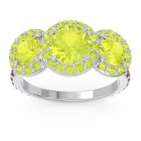 Peridot Ring In 14k White Gold With Garnet Abhra Round Three-stone Ring