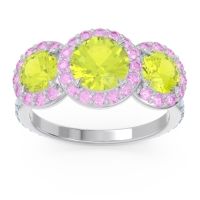 Peridot Ring In 14k White Gold With Pink Tourmaline And Aquamarine Abhra Round Three-stone Ring
