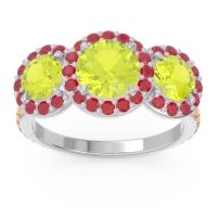 Peridot Ring In 18k White Gold With Ruby And Citrine Abhra Round Three-stone Ring