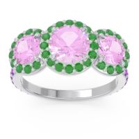 Pink Tourmaline Ring In Palladium With Emerald And Amethyst Abhra Round Three-stone Ring