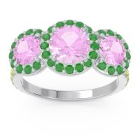 Pink Tourmaline Ring In 14k White Gold With Emerald And Peridot Abhra Round Three-stone Ring
