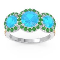 Swiss Blue Topaz Ring In Palladium With Emerald And Citrine Abhra Round Three-stone Ring