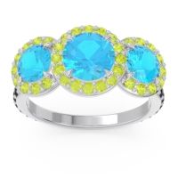 Swiss Blue Topaz Ring In 18k White Gold With Peridot And Black Onyx Abhra Round Three-stone Ring
