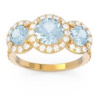 Aquamarine Ring In 18k Yellow Gold With Diamond And Citrine Abhra Round Three-stone Ring
