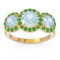 Aquamarine Ring In 18k Yellow Gold With Emerald And Peridot Abhra Round Three-stone Ring