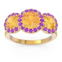 Citrine Ring In 18k Yellow Gold With Amethyst And Peridot Abhra Round Three-stone Ring