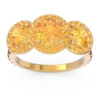 Citrine Ring In 18k Yellow Gold With Garnet Abhra Round Three-stone Ring