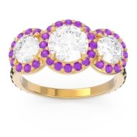 Diamond Ring In 14k Yellow Gold With Amethyst And Black Onyx Abhra Round Three-stone Ring