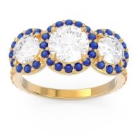 Diamond Ring In 14k Yellow Gold With Blue Sapphire And Citrine Abhra Round Three-stone Ring