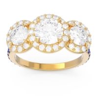Lab Diamond Ring In 14k Yellow Gold With Diamond And Blue Sapphire Abhra Round Three-stone Ring