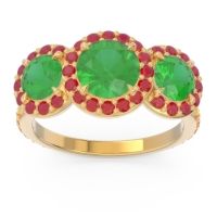 Lab Emerald Ring In 14k Yellow Gold With Ruby And Citrine Abhra Round Three-stone Ring