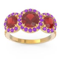 Garnet Ring In 14k Yellow Gold With Amethyst And Citrine Abhra Round Three-stone Ring