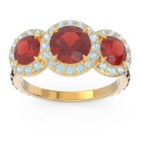 Garnet Ring In 14k Yellow Gold With Aquamarine And Black Onyx Abhra Round Three-stone Ring