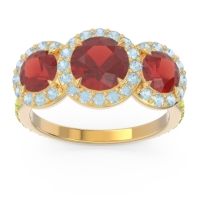 Garnet Ring In 18k Yellow Gold With Aquamarine And Peridot Abhra Round Three-stone Ring