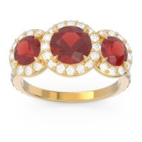 Garnet Ring In 14k Yellow Gold With Lab Diamond And Aquamarine Abhra Round Three-stone Ring