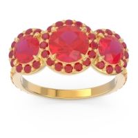 Lab Ruby Ring In 18k Yellow Gold With Ruby And Citrine Abhra Round Three-stone Ring