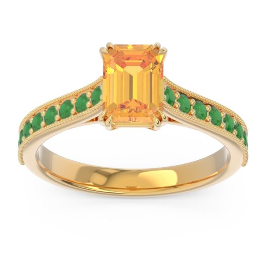 Pave Milgrain Emerald Cut Druna Ring