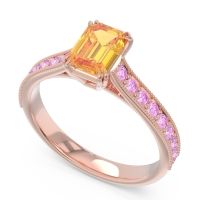 Pave Milgrain Emerald Cut Druna Ring