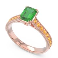 Pave Milgrain Emerald Cut Druna Ring