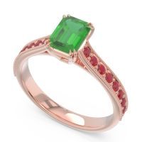 Pave Milgrain Emerald Cut Druna Ring