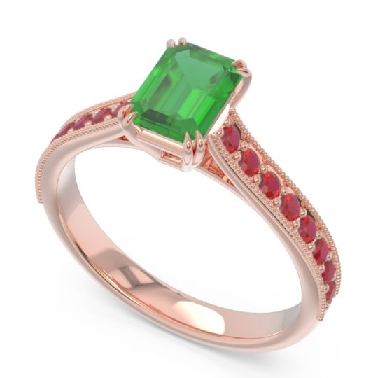 Pave Milgrain Emerald Cut Druna Ring