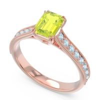 Pave Milgrain Emerald Cut Druna Ring