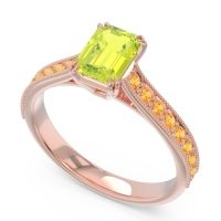 Pave Milgrain Emerald Cut Druna Ring