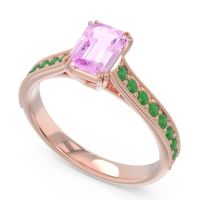 Pave Milgrain Emerald Cut Druna Ring