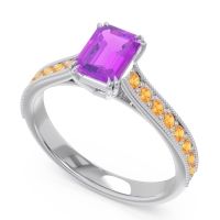 Pave Milgrain Emerald Cut Druna Ring