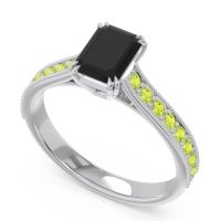Pave Milgrain Emerald Cut Druna Ring