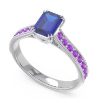 Pave Milgrain Emerald Cut Druna Ring