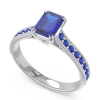 Pave Milgrain Emerald Cut Druna Ring