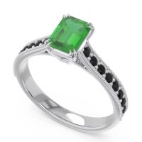 Pave Milgrain Emerald Cut Druna Ring