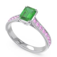 Pave Milgrain Emerald Cut Druna Ring