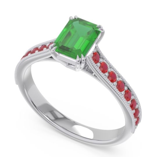 Pave Milgrain Emerald Cut Druna Ring