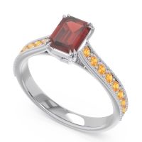 Pave Milgrain Emerald Cut Druna Ring