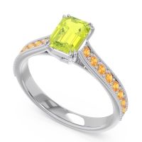 Pave Milgrain Emerald Cut Druna Ring